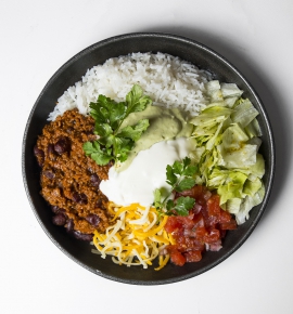 Burrito bowl with beef and red beans